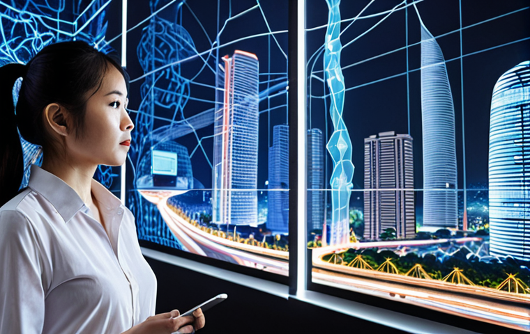 **Prompt 1:** A confident and analytical Vietnamese Business Analyst, wearing smart-casual attire, stands amidst a dynamic digital environment. Holographic projections of complex data flows, user journey maps, and abstract AI neural networks surround them, illustrating their problem-solving role. In the background, a modern cityscape reflecting Vietnam's burgeoning tech scene is subtly visible. The overall atmosphere is innovative and forward-thinking, emphasizing the BA's impact in transforming vague ideas into concrete, valuable solutions, especially with emerging technologies like AI.