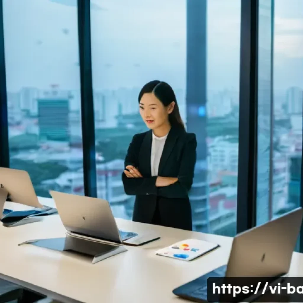 비즈니스 애널리스트 이론 학습 - **Prompt:** A dynamic, wide-angle shot of a confident Vietnamese female Business Analyst (BA) in her...