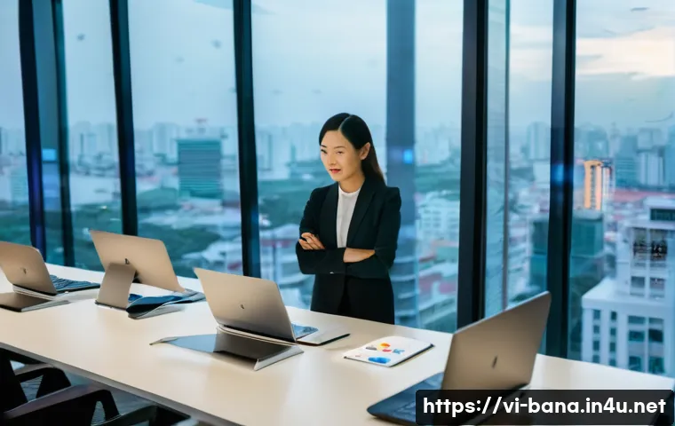 비즈니스 애널리스트 이론 학습 - **Prompt:** A dynamic, wide-angle shot of a confident Vietnamese female Business Analyst (BA) in her...