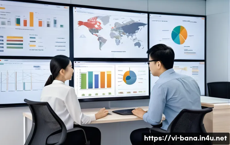 비즈니스 애널리스트 데이터 모델링 - A modern Vietnamese office environment with diverse professionals collaboratively analyzing complex ...