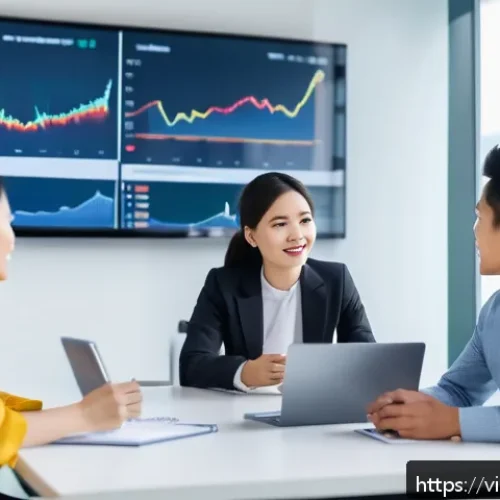 비즈니스 애널리스트 리더십 역량 - A professional Vietnamese business analyst confidently leading a diverse team meeting in a modern of...