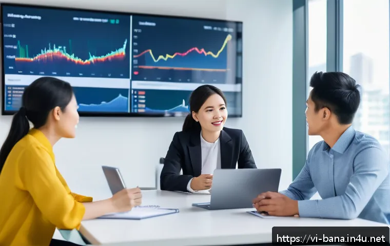 비즈니스 애널리스트 리더십 역량 - A professional Vietnamese business analyst confidently leading a diverse team meeting in a modern of...