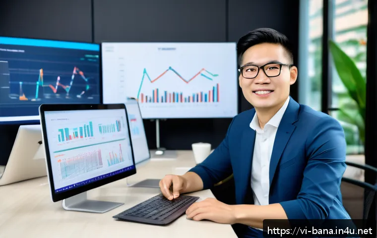비즈니스 애널리스트 취업 전략 - A modern Vietnamese business analyst in a sleek office setting in Ho Chi Minh City, wearing smart ca...
